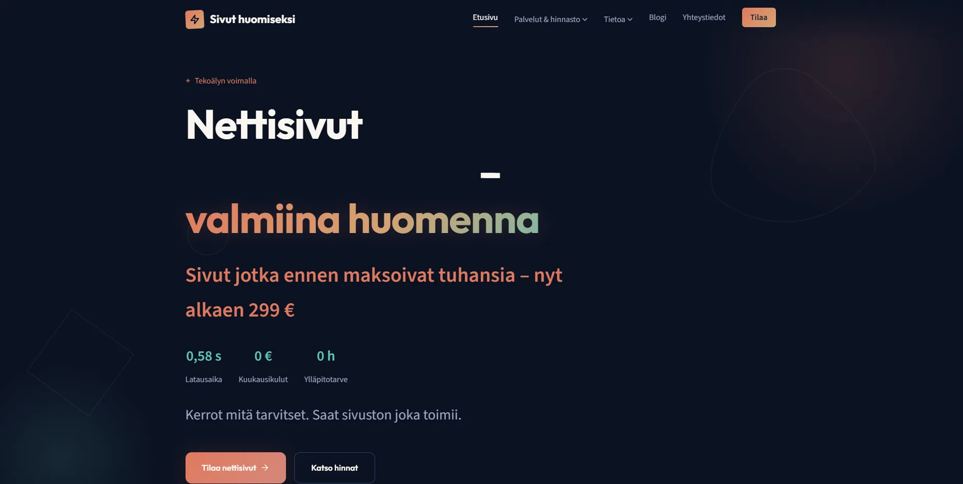 Kuvakaappaus sivut-huomiseksi.fi-sivustosta