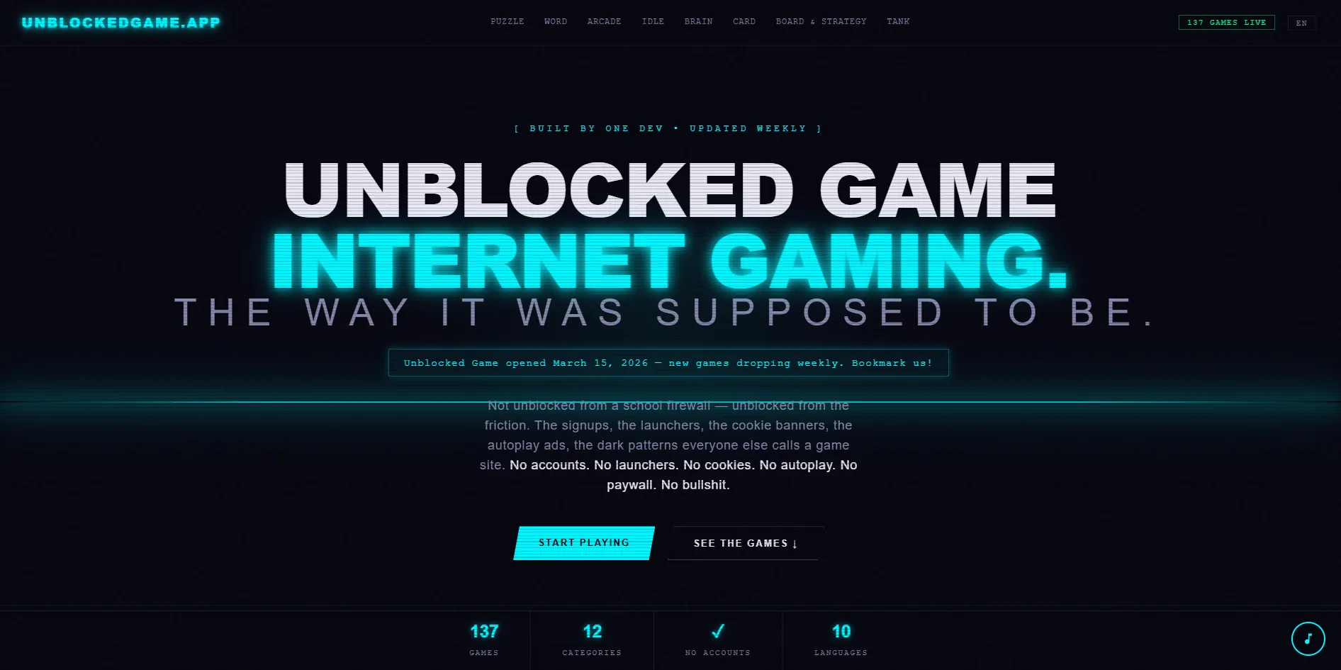 Kuvakaappaus unblockedgame.app-sivustosta
