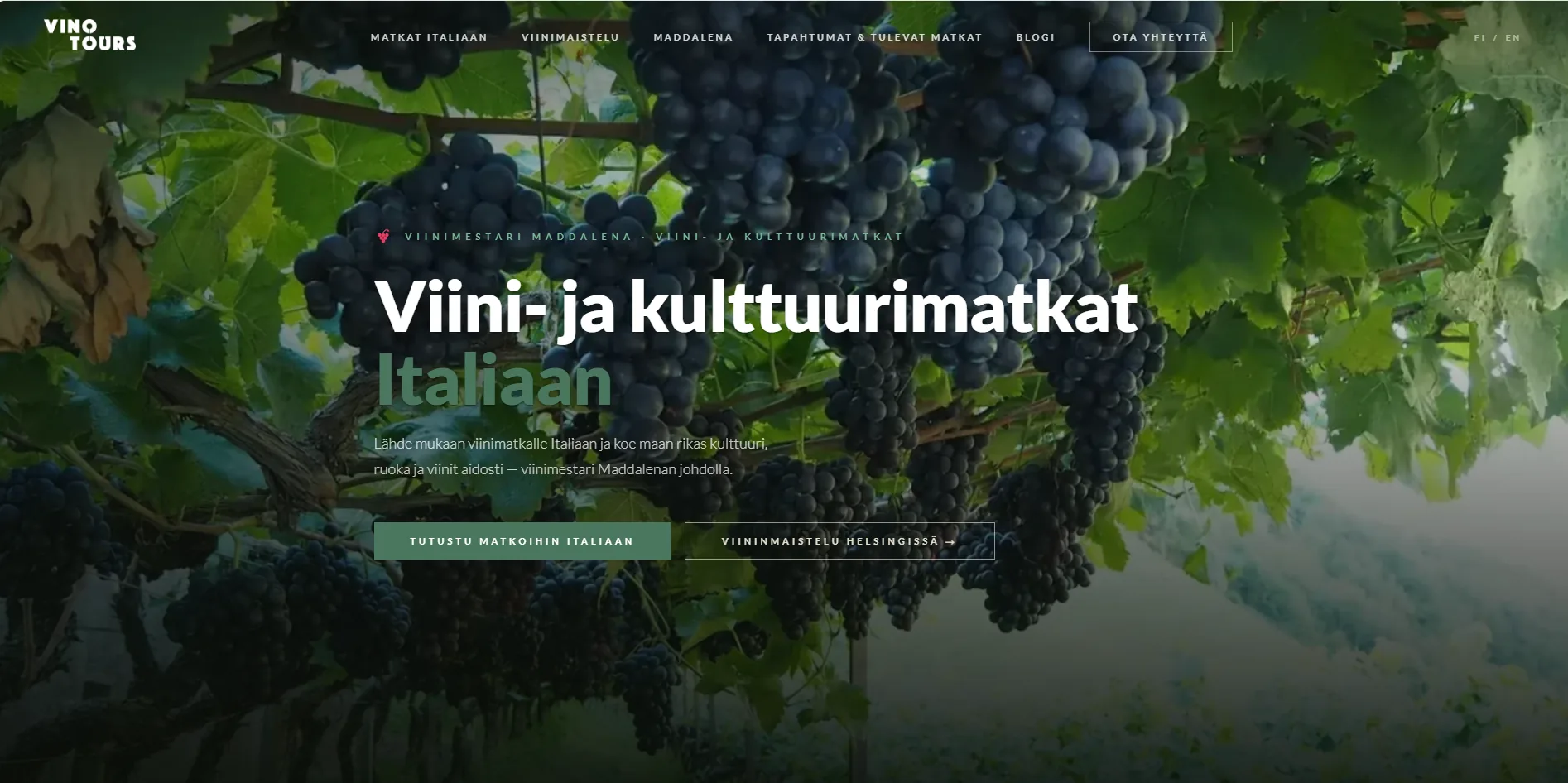 Kuvakaappaus vinotours.fi-sivustosta